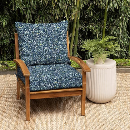 Arden earthFIBER Outdoor Deep Seat Cushion Set, 24 x 24, Rain-Proof, Fade Resistant, Deep Seat Bottom and Back Cushion for Chair, Sofa Sapphire Blue Ridge Paisley