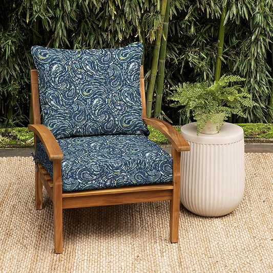 Arden earthFIBER Outdoor Deep Seat Cushion Set, 24 x 24, Rain-Proof, Fade Resistant, Deep Seat Bottom and Back Cushion for Chair, Sofa Sapphire Blue Ridge Paisley