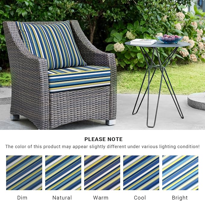 Outdoor Cushions for Patio Furniture,Outdoor Seat Cushion Set 24 x 24 x 4 Inch,Waterproof & Fade Resistant Outdoor Chair Cushions, Patio Chair Cushion, Blue Stripe