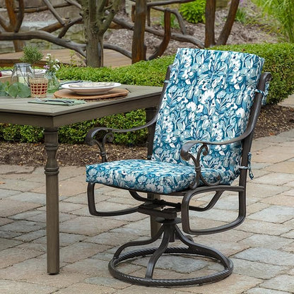 Arden 4-Pack Outdoor Patio Dining Chair Cushion, 20x44, Rain-Proof Seat Pad, Fade-Resistant Outdoor Cushion Aqua Blue Fusion Floral