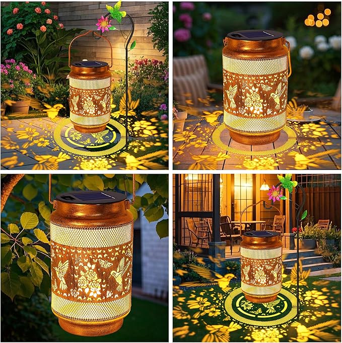 Hummingbird Solar Lanterns Outdoor Waterproof with Shepherd Hook, Gifts for Mothers Day Birthday Women Mom Grandma, Metal Solar Hanging Lights Garden Decor for Outside Yard Patio Pathway Porch