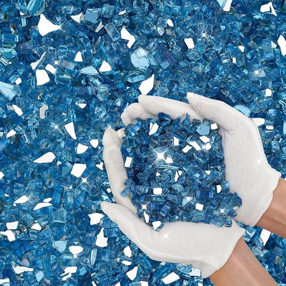 Skyflame 10-Pound Fire Glass for Fireplace Fire Pit and Landscaping, Pacific Blue Reflective, 1/4-Inch
