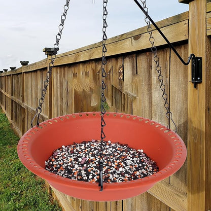 Hanging Bird Feeder Tray 10inch with Drainage Holes Fit Most Seed, Bird-Feeder Hanging for Garden Yard Outside, Terracotta
