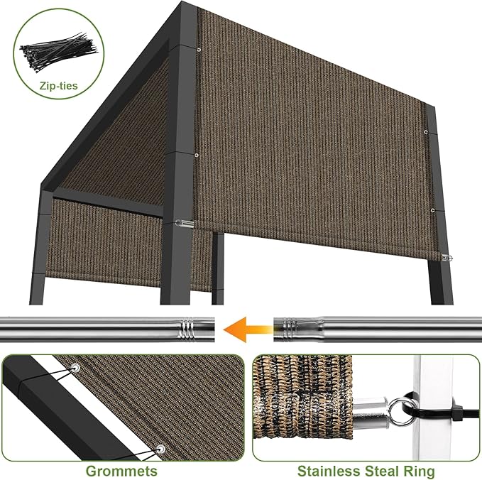 Shade&Beyond 7' W × 27' L Pergola Shade Cover Mocha Pergola Cover Canopy Replacement Shade Cloth for Garden, Patio, Deck, Porch with Grommets and Rods(Make Custom Size)