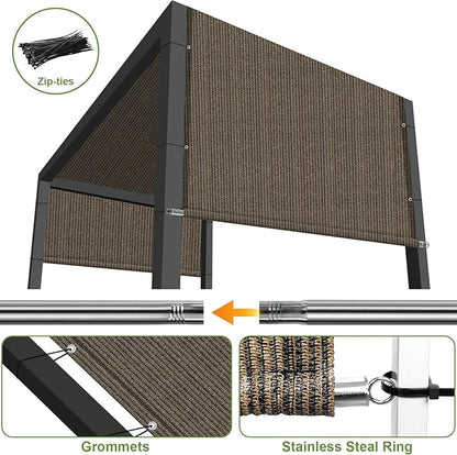 Shade&Beyond 8' W × 9' L Pergola Shade Cover Mocha Pergola Cover Canopy Replacement Shade Cloth for Garden, Patio, Deck, Porch with Grommets and Rods(Make Custom Size)