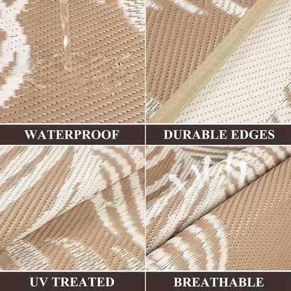 Pauwer Waterproof Outdoor Rug 6x9, Reversible Plastic Straw Patio Camping Rug, Indoor Outdoor RV Mat Carpet for Deck, Camper, Porch, Balcony, Backyard, Picnic, Leaf Brown