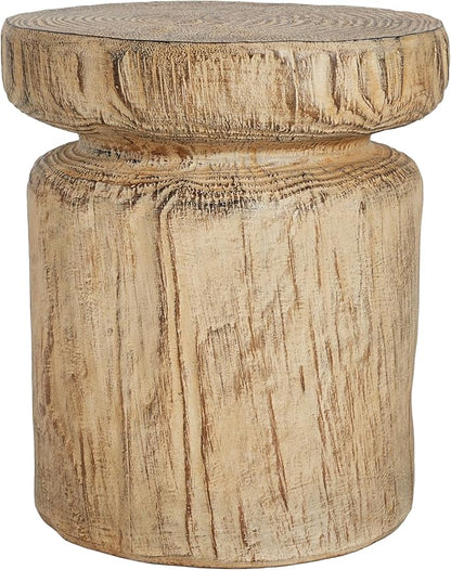 Christopher Knight Home Pawn 17" H MGO Outdoor Side Table with Tree-Stump Design, Patio Decorative Wood-Like Texture End Table, Round Top Lightweight Concrete Garden Stool, No Assembly, Natural