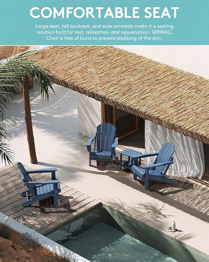 SERWALL Folding Adirondack Chair Patio Chair Lawn Chair Outdoor Adirondack Chairs Set of 8 Weather Resistant for Patio Deck Garden, Backyard Deck, Fire Pit - Blue