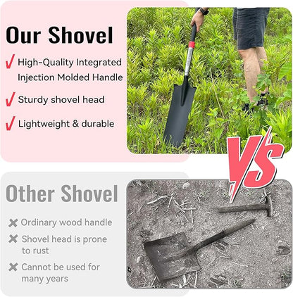 SHARK ATTACK Spade Shovel, 43in Heavy Duty Drain Spade for Digging, Ergonomic No-Slip H-Grip Handles, Oversized Steps and D Handle for Gardening, Land Management, Yard Work, Farming and Transplanting