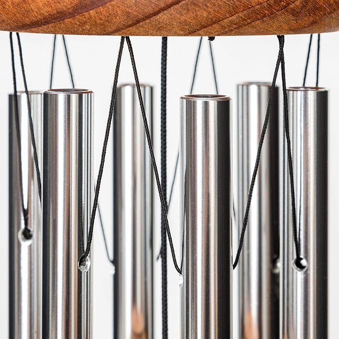 Festival 18-inch Redwood Wind Chime in Silver by Wind River for Patio, Backyard, Garden, and Outdoor décor. Made in The USA