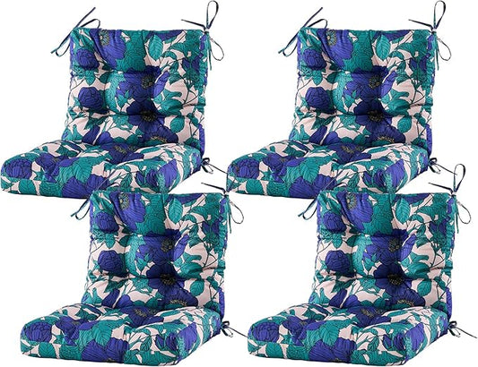 ARTPLAN Seat/Back Outdoor Chair Cushion,Set of 4 Patio Chair Cushion with Tie,Tufted Replacement for Patio Furniture,40x20x4 Inches,4 Count,Floral