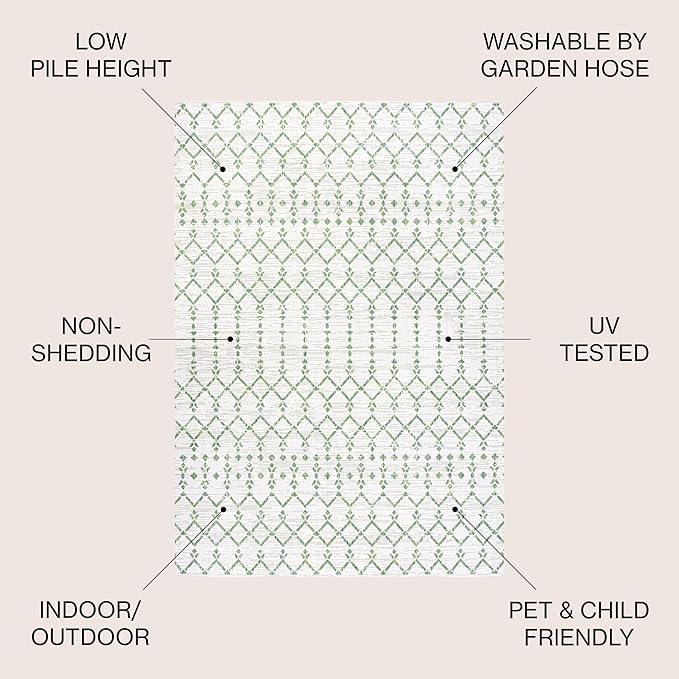 JONATHAN Y Moroccan Geometric Indoor Outdoor Area Rug 9X12 Green/Ivory, Ourika Textured Weave for Backyard, Patio, Porch, Easy-Cleaning, High Traffic, Pet-Friendly, Non-Shedding (SMB108R-9)