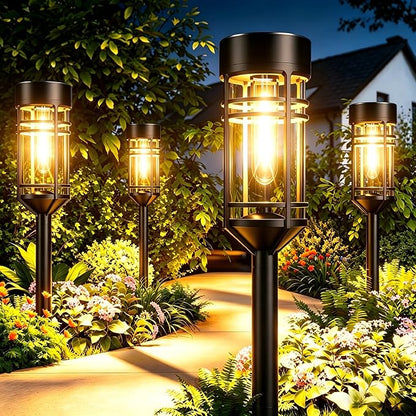Amzarp 12 Pack Solar Garden Lights, Bright LED Solar Pathway Lights Outdoor IP65 Waterproof Rugged Shatterproof Auto On/Off for Landscape Garden Yard Walkway Driveway Lawn Lighting (3000K Warm White)