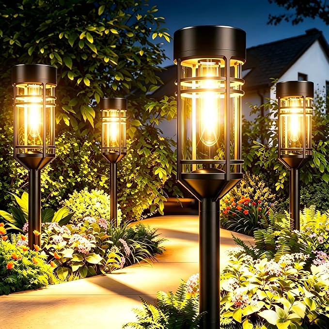 Solar Garden Lights, 2 Pack LED Solar Lights IP65 Outdoor Waterproof, Rugged & Shatterproof for Landscape Lighting Garden Lighting Yard Pathway Walkway Driveway Lawn, 3000K Warm White