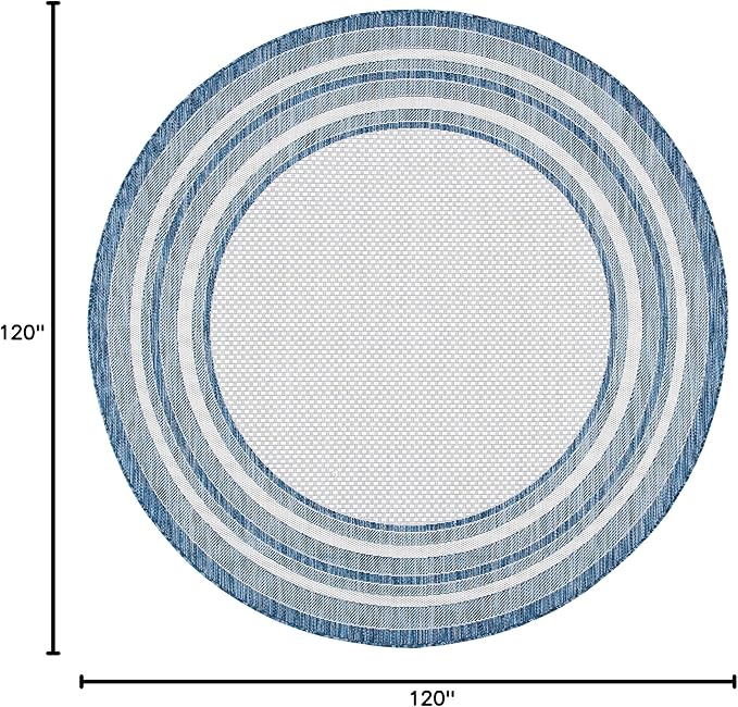 SAFAVIEH Washable Rug Outdoor Courtyard Collection - 10' Round, Ivory & Navy, Non-Shedding & Easy Cleaning, Ideal for Patio, Backyard, Mudroom (CY8475-53412)