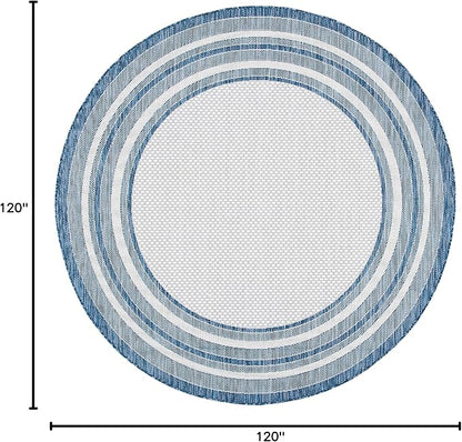 SAFAVIEH Washable Rug Outdoor Courtyard Collection - 10' Round, Ivory & Navy, Non-Shedding & Easy Cleaning, Ideal for Patio, Backyard, Mudroom (CY8475-53412)