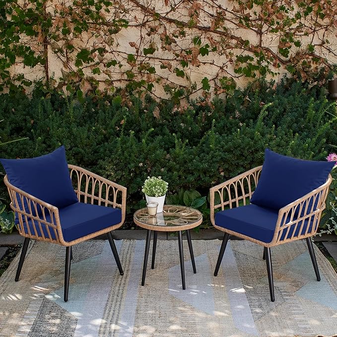 Outdoor Chair Cushions Set of 2, Waterproof Backrest and Deep Seat Cushion Set for Patio Furniture, Outdoor Replacement Cushions with Removable Cover, 22 x 22 Inch, Navy