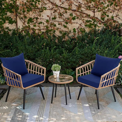 Outdoor Chair Cushions Set of 2, Waterproof Backrest and Deep Seat Cushion Set for Patio Furniture, Outdoor Replacement Cushions with Removable Cover, 22 x 22 Inch, Navy
