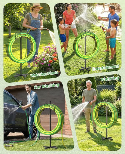 Garden Hose Holder, Heavy Duty Water Hose Holder Holds 150/160ft Hose for Outside, Hose Stand Storage Rack Freestanding with Nozzle Holder & Stable Base,Metal Hanger for Yard Lawn Farm Gardening Tools