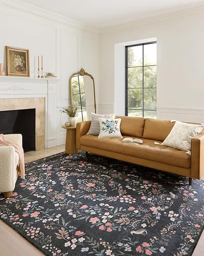 Loloi Rifle Paper Co. Maison Collection MAO-04 Tuileries Black 2'-6" x 7'-6", .19" Pile Height, Runner Rug