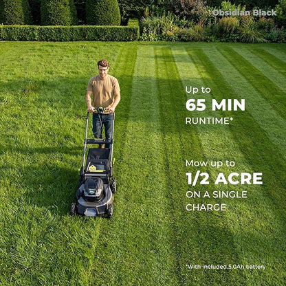 NovorikX 60V 5Ah Self-Propelled Electric Cordless Lawn Mower with 5.0Ah Battery 21-Inch, Brushless Mower for Large Yards, LED Headlight, Rapid Charger 3-in-1 Versatility Obsidian Series