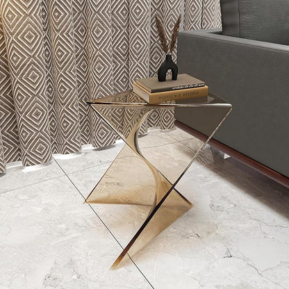 LeisureMod 15.75" Stackable Weather-Resistant Plastic Triangular Side Table - Accent End Table for Indoor & Outdoor Use (Transparent Amber, Set of 4)