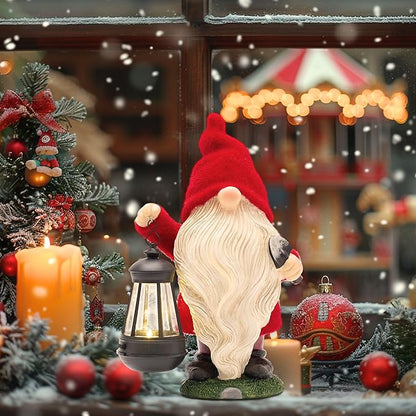 TERESA'S COLLECTIONS Christmas Decorations,Christmas Gnomes Holding Lantern with Solar Light, Waterproof Resin Xmas Decorations Outdoor, Xmas Gifts Outdoor/Indoor,12"
