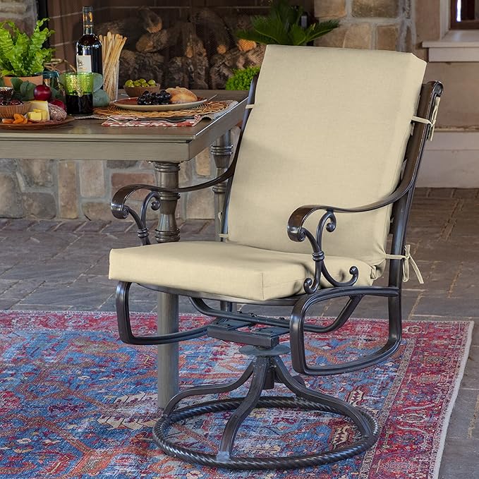 Arden Outdoor Patio Dining Chair Cushion, 20x44, Rain-Proof Seat Pad, Fade-Resistant Outdoor Cushion Tan Leala
