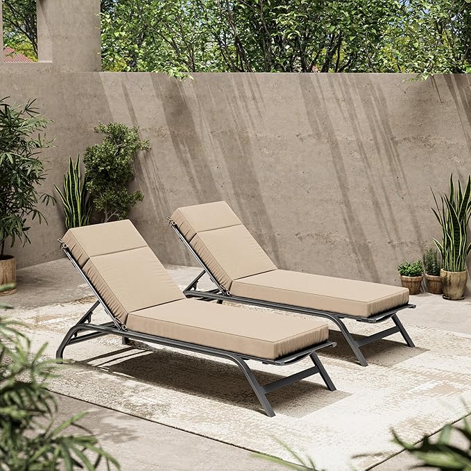 2 Pcs Chaise Lounge Cushions Outdoor, 72" L X 21" W X 4" D Lounge Chair Cushions for Outdoor Furniture, High-Density Foam Patio Chaise Cushion-Waterproof Fade-Resistant ThickPatio lounge chair cushion