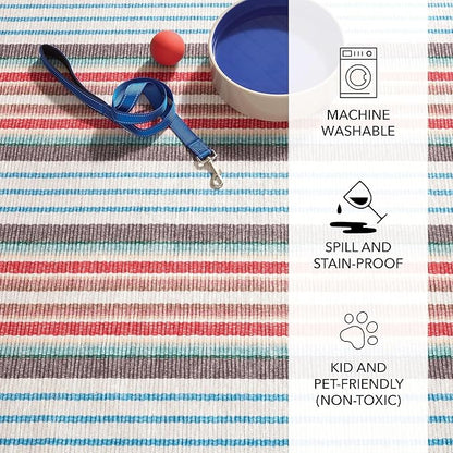 Dash & Albert Ranch Stripe Machine Washable Rug, 4 X 6 Feet, Multi Stripe Pattern