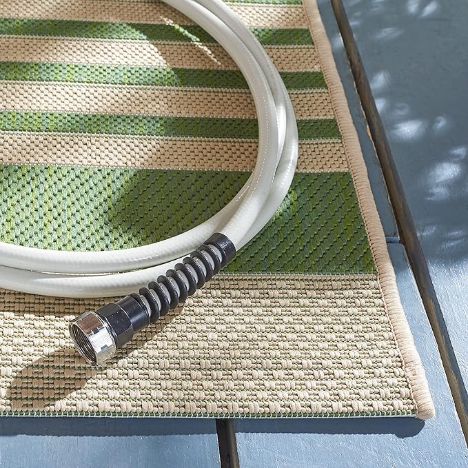SAFAVIEH Washable Rug Outdoor Courtyard Collection - 8' x 10', Green & Beige, Non-Shedding & Easy Cleaning, Ideal for Patio, Backyard, Mudroom, DIning Space (CY6062-244)