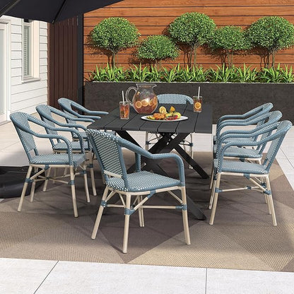 PURPLE LEAF Outdoor Dining Chair Set of 4 White Print Finish Patio Chairs Aluminum Wicker Rattan Armchair for Garden Kitchen Porch Light Blue French Bistro Chair Set