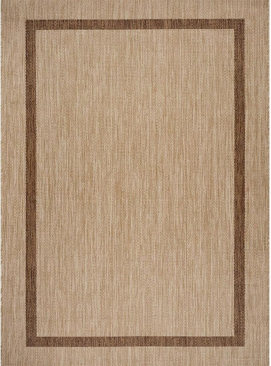 Bordered Outdoor Rug 5x7 Washable Outside Carpet for Indoor Patio Porch Waterproof Easy Cleaning Non Shedding Area Rugs Jute Beige - Nut Brown 5 x 7