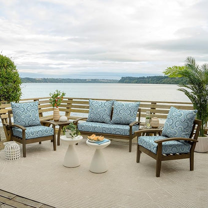 Arden Outdoor Deep Seat Cushion Set, 24 in x 24 in, Weather-Proof, Rain-Proof, Fade Resistant Patio Cushion for Chair, Sofa, and Couch Coastal Blue Geometric