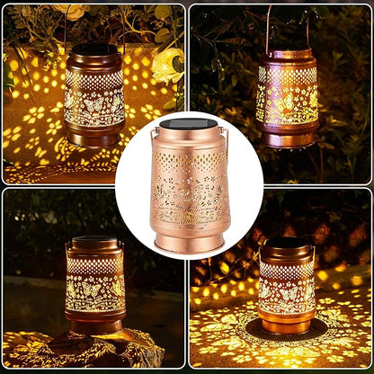 2 Pack Solar Lanterns Outdoor Waterproof, Hanging Metal Butterfly Decorative Lights for Garden Patio Yard Porch Pathway, Solar Powered Outdoor Lantern Gifts for Women Mom Grandma
