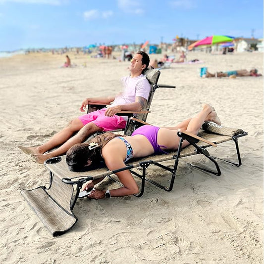 EASYGO PRODUCTS FLIP Face Down Tanning Chaise Lounge Chair with Face & Arm Holes - 4 Legs Support - Textilene Material - 6 Position - Arm Head Rest Pillow - Beach or Home Use
