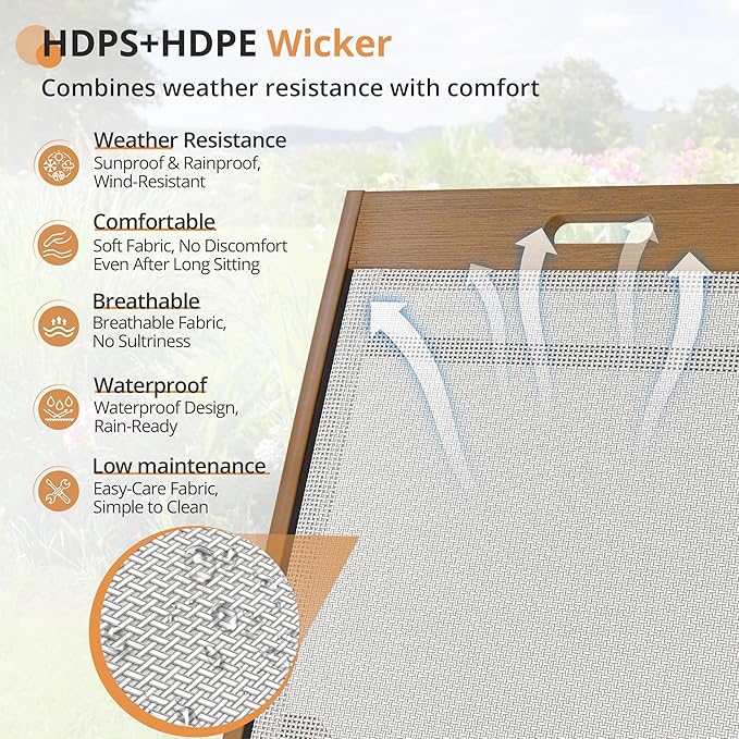 LUE BONA Chaise Lounge Chair Outdoor Set of 2, HDPS and HDPE Wicker Chaise Lounger with 5 Positions, Pool Lounge Chairs with Wheels and Adjustable Backrest for Patio, Poolside, Deck, Backyard