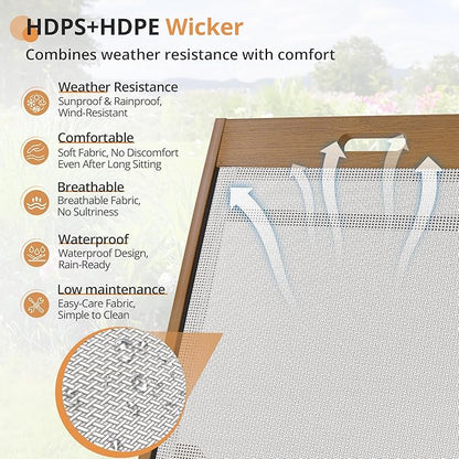 LUE BONA Chaise Lounge Chair Outdoor Set of 2, HDPS and HDPE Wicker Chaise Lounger with 5 Positions, Pool Lounge Chairs with Wheels and Adjustable Backrest for Patio, Poolside, Deck, Backyard