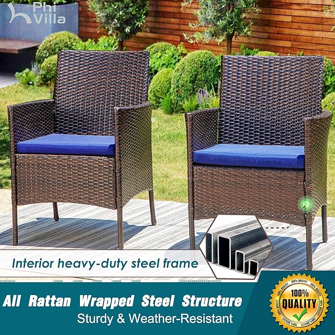 PHI VILLA 9 Piece Outdoor Dining Table Set for 8, Expandable Rectangular Metal Dining Table and Cushioned Rattan Chairs Furniture for Patio, Deck, Porch, Backyard