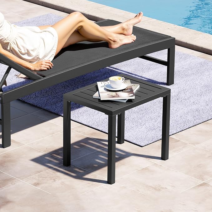 Crestlive Products Outdoor Side Table,Aluminum Rectangular Side/End Table, Small Patio Coffee Bistro Table for Outdoor Indoor (Black)