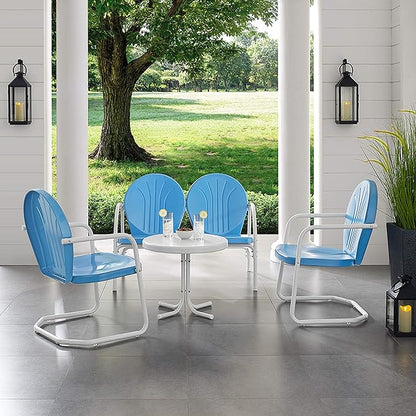 Crosley Furniture Griffith 4-Piece Retro Metal Outdoor Loveseat Patio Furniture Set for Porch, Deck, Balcony, Sky Blue