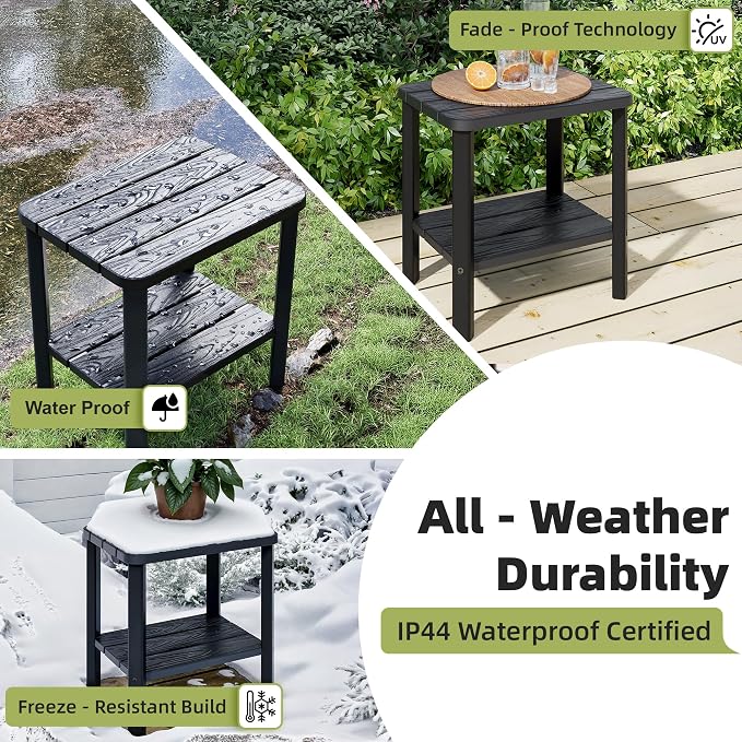 Outdoor Lounge Chair Set of 2 with 1 Black Side Table, 5-Positions Adjustable Patio Chaise Lounge with End Table, Waterproof Pool Lounge Chairs for Poolside, Backyard, Striped Grey