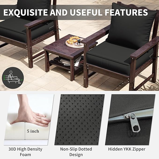 Premium Outdoor Seat Cushion Chair Cushions for Patio Furniture 24 L X 24 W X 5 H Waterproof & Fade Resistant Deep Seat and Backrest Cushion Set with Removable Covers for Chair, Sofa