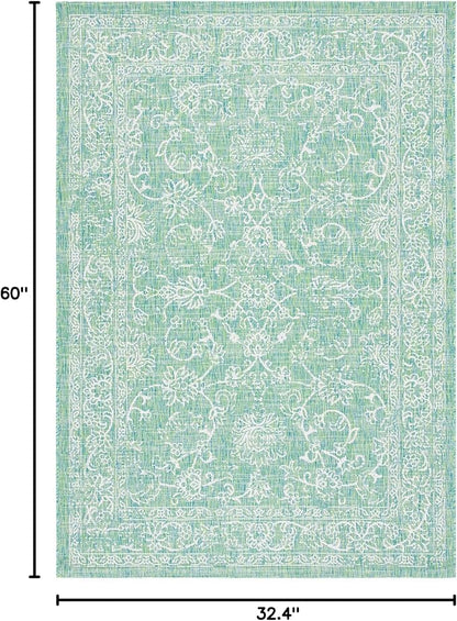 SAFAVIEH Courtyard Collection 2'7" x 5' Green/Ivory CY8680 Indoor/ Outside Waterproof Easy cleansingPatio Backyard Mudroom Area Mat
