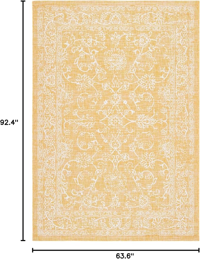 SAFAVIEH Washable Rug Outdoor Courtyard Collection - 5'3" x 7'7", Gold & Ivory, Non-Shedding & Easy Cleaning, Ideal for Patio, Backyard, Mudroom (CY8680-56021)