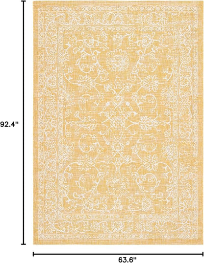 SAFAVIEH Washable Rug Outdoor Courtyard Collection - 5'3" x 7'7", Gold & Ivory, Non-Shedding & Easy Cleaning, Ideal for Patio, Backyard, Mudroom (CY8680-56021)