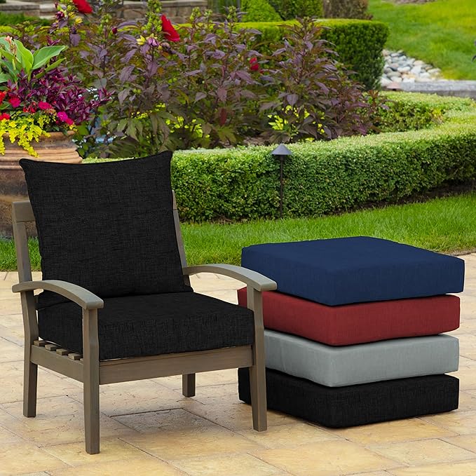 Arden Outdoor Deep Seat Cushion Set (2-Pack), 24 in x 24 in, Weather-Proof, Rain-Proof, Fade Resistant Patio Cushion for Chair, Sofa, and Couch Black Leala