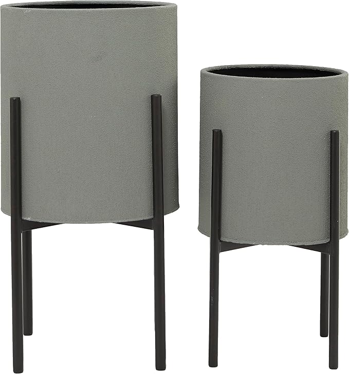 Deco 79 Metal Indoor Outdoor Planter Textured Exterior Large Planter Pot with Removable Stand, Set of 2 Planters 19", 23"H, Gray