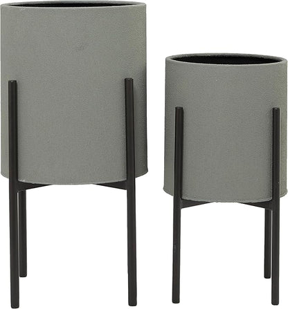 Deco 79 Metal Indoor Outdoor Planter Textured Exterior Large Planter Pot with Removable Stand, Set of 2 Planters 19", 23"H, Gray