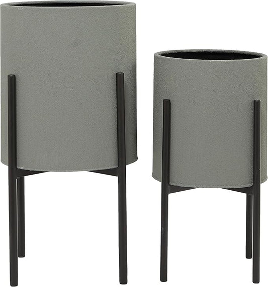 Deco 79 Metal Indoor Outdoor Planter Textured Exterior Large Planter Pot with Removable Stand, Set of 2 Planters 19", 23"H, Gray